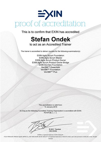 EXIN Accredited Trainer certifikát Štefan Ondek