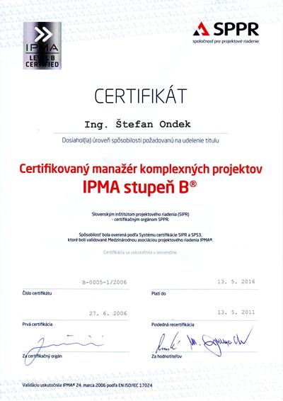 certifikát IPMA - stupeň B