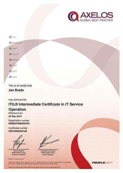 certifikát ITIL SO Jan Brada