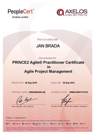 certifikat_PRINCE2_Agile_Practitioner_Jan_Brada