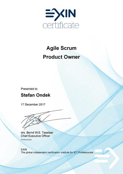 Agile Scrum Product Owner certifikát Štefan Ondek