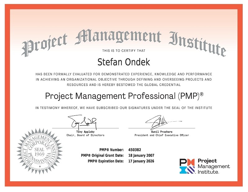 PMI PMP certifikát Štefan Ondek